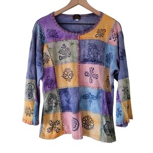 Rising International Multicolor Cotton Patchwork 3/4 Sleeve Shirt